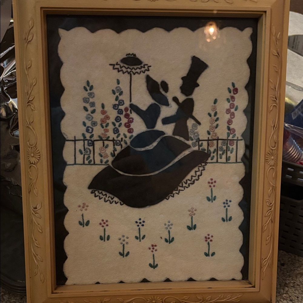 Framed Vintage Silhouette Lady & Gentleman Artwork in Blue and Black